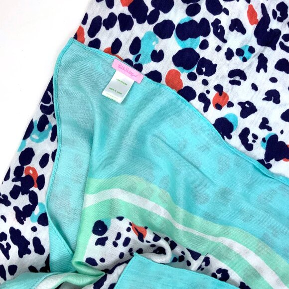 New Lilly Pulitzer Lillian Scarf Bright Navy Leopard Get Spotted Wrap Cover Up - Picture 14 of 16